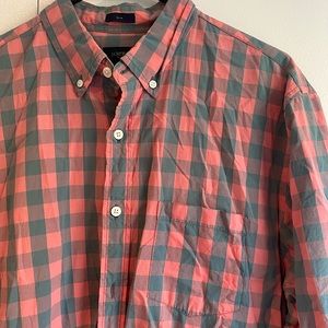 J.CREW Men’s Cotton Salmon and Grey Check Slim Button Down Shirt Size L
